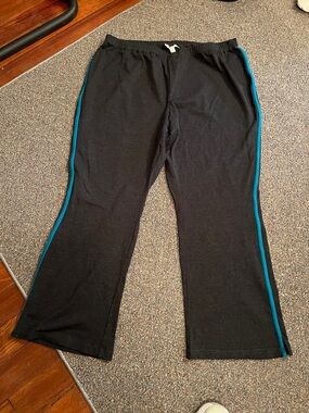 Woman Within Charcoal Gray Sweatpants with Teal Side Stripe
